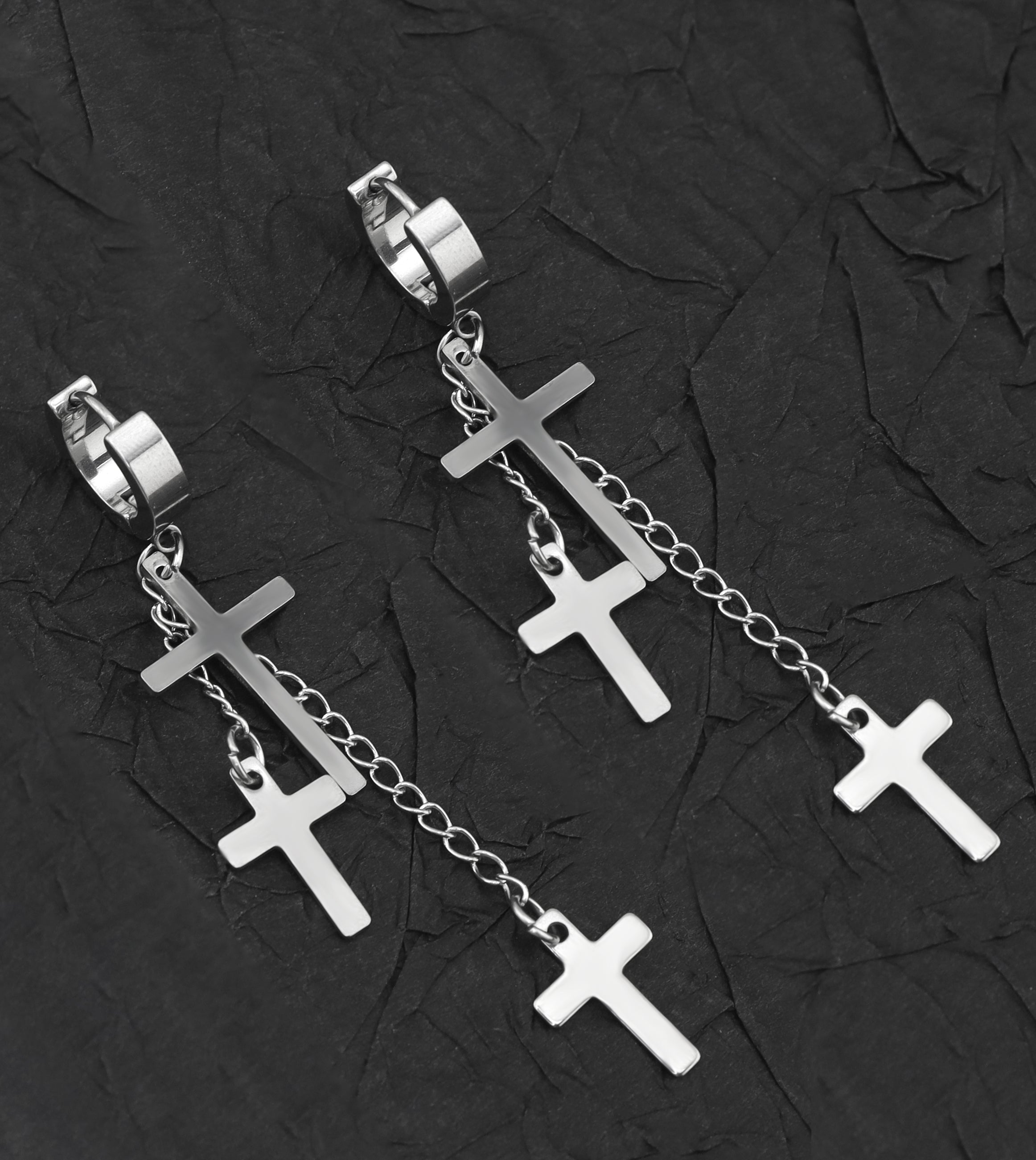 Cross Drop Chain Stainless Steel Earring Chain - Cross Drop Chain Stainless Steel Earring Chain - Black / Single by CRUXJEWELRY