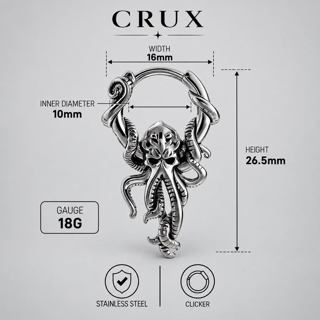 Cthulhu Tentacle Clicker Hoop Earring detail 7