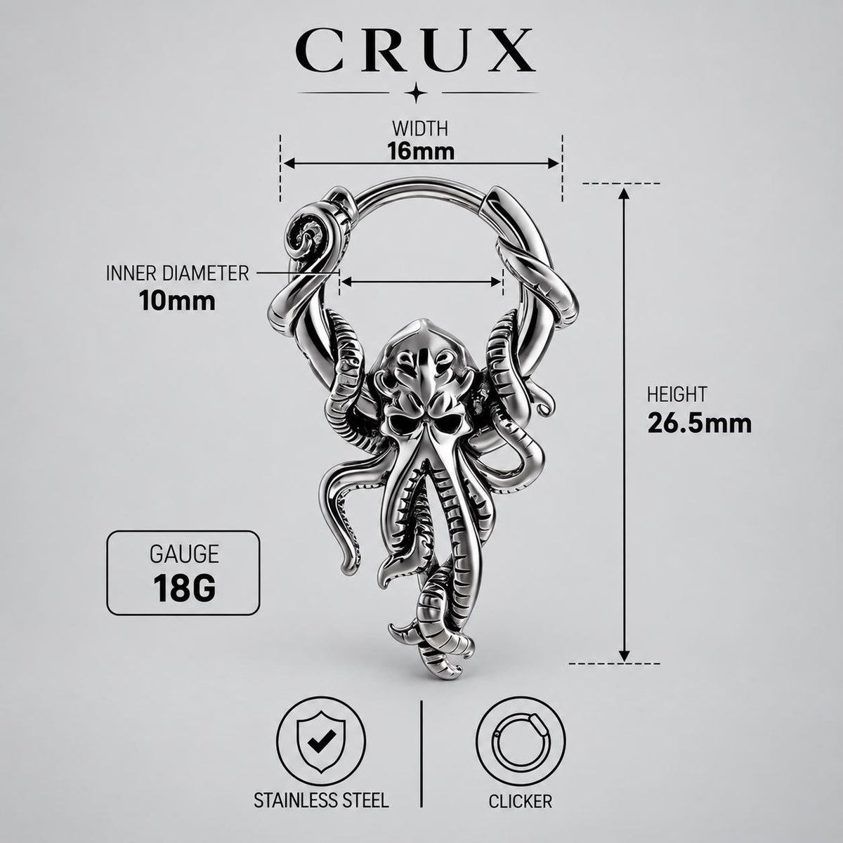 Cthulhu Tentacle Clicker Hoop Earring detail 7