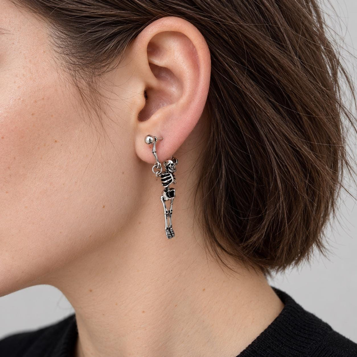 Skeleton Dangle Barbell Earring detail 3