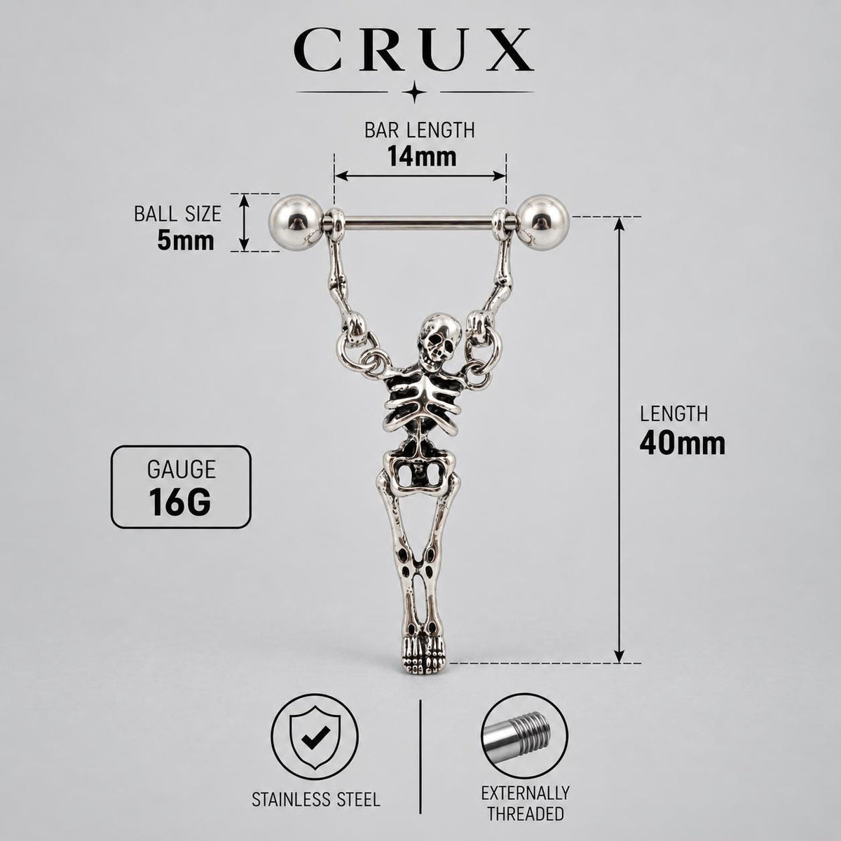 Skeleton Dangle Barbell Earring detail 11