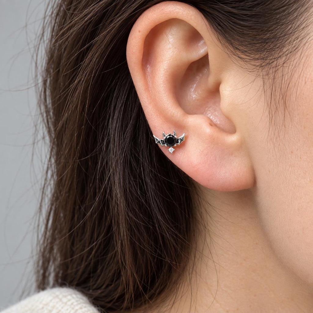 Black CZ Bat Stud Earring detail 2
