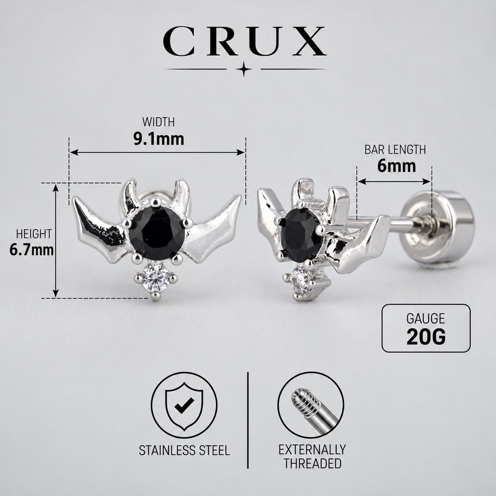 Black CZ Bat Stud Earring detail 7