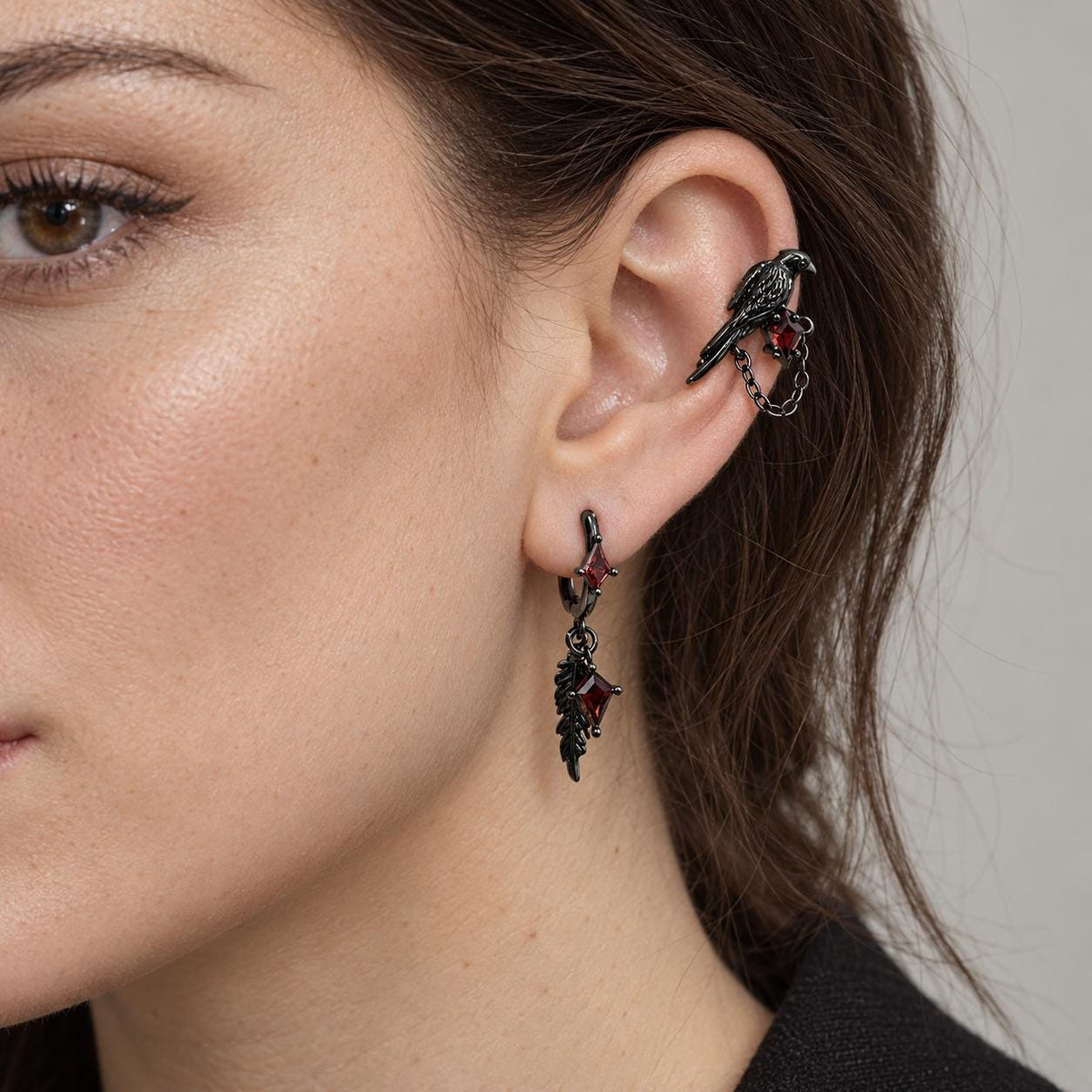 Raven & Feather Hoop Earring detail 2