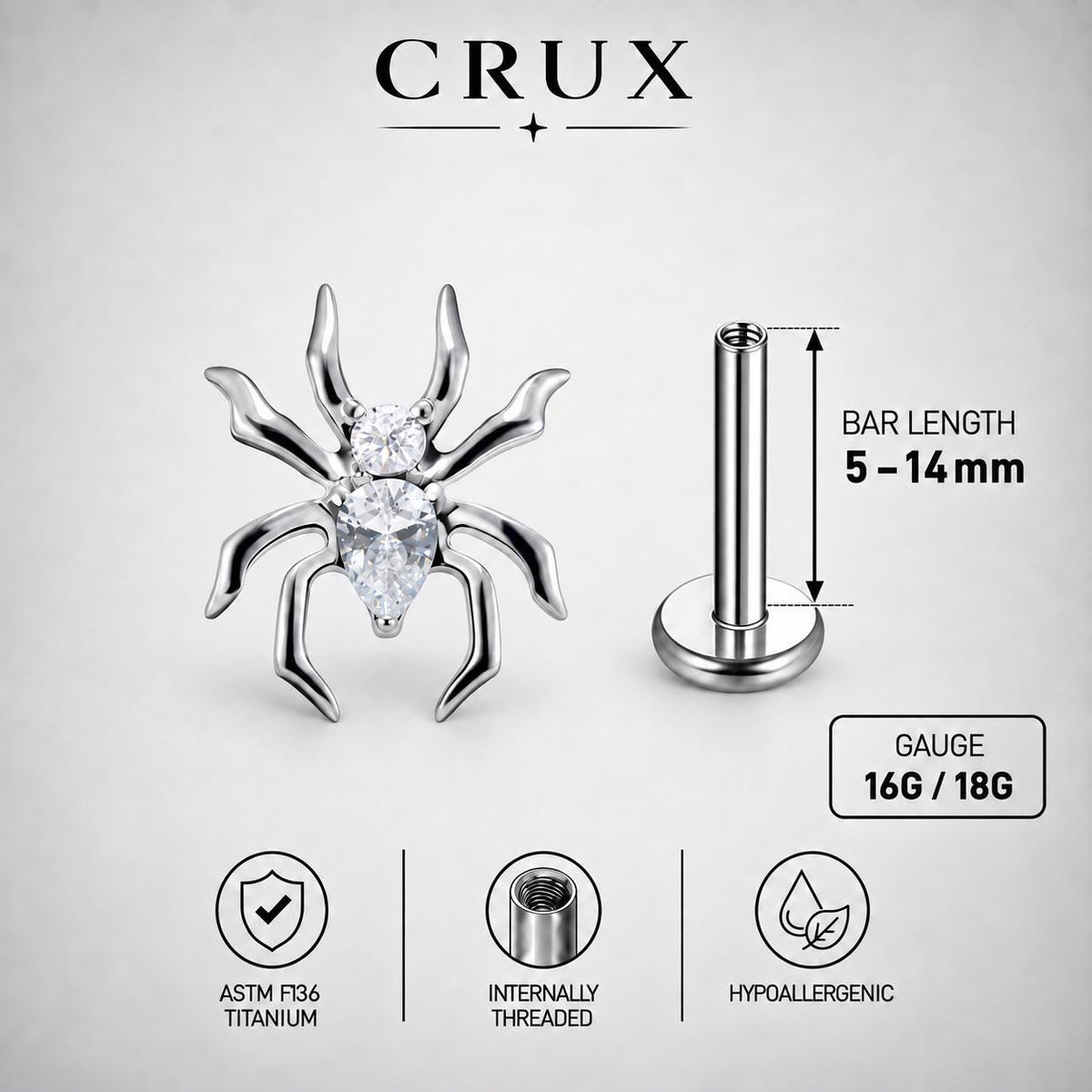 CZ Spider Titanium Flatback Stud detail 9