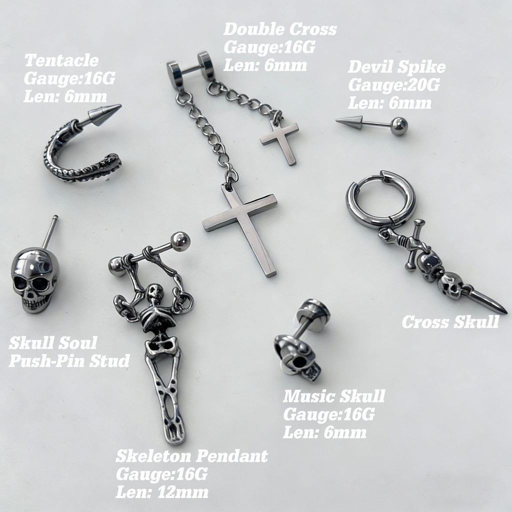 Skull, Cross & Tentacle Ear Stack detail 13