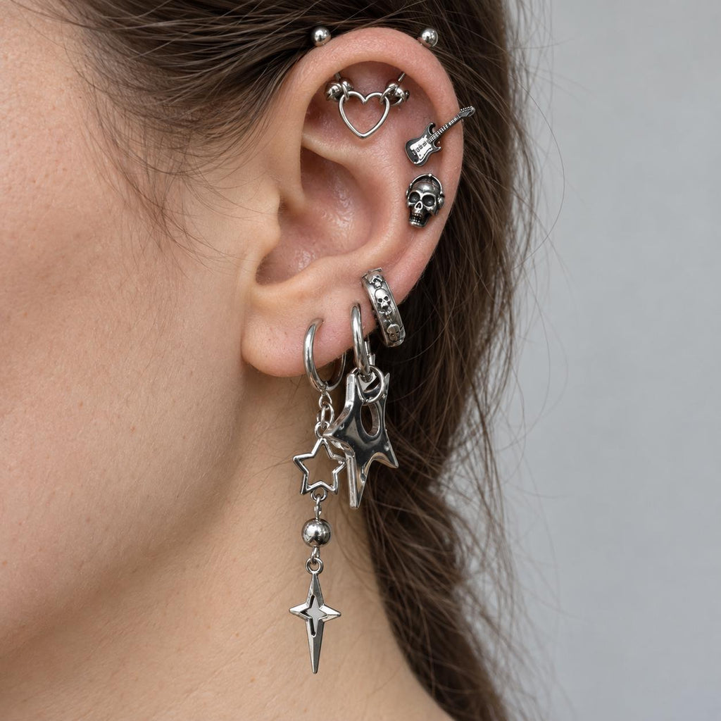 Skull, Guitar & Star Ear Stack detail 2