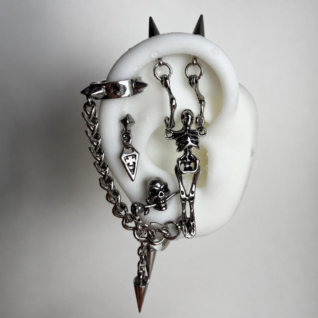 Skeleton Skull & Spike Ear Stack Set detail 6