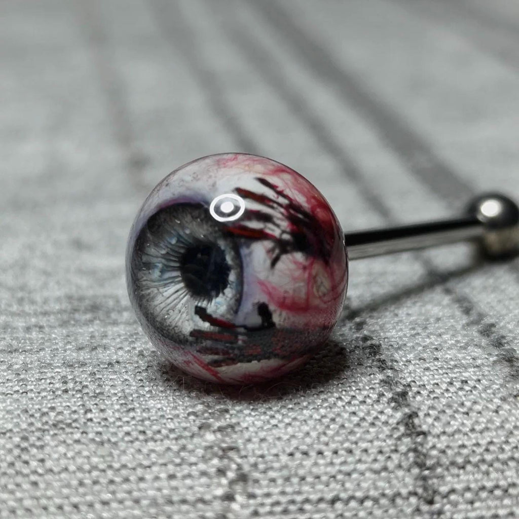 Bloody Handprint Eyeball Titanium Barbell detail 7