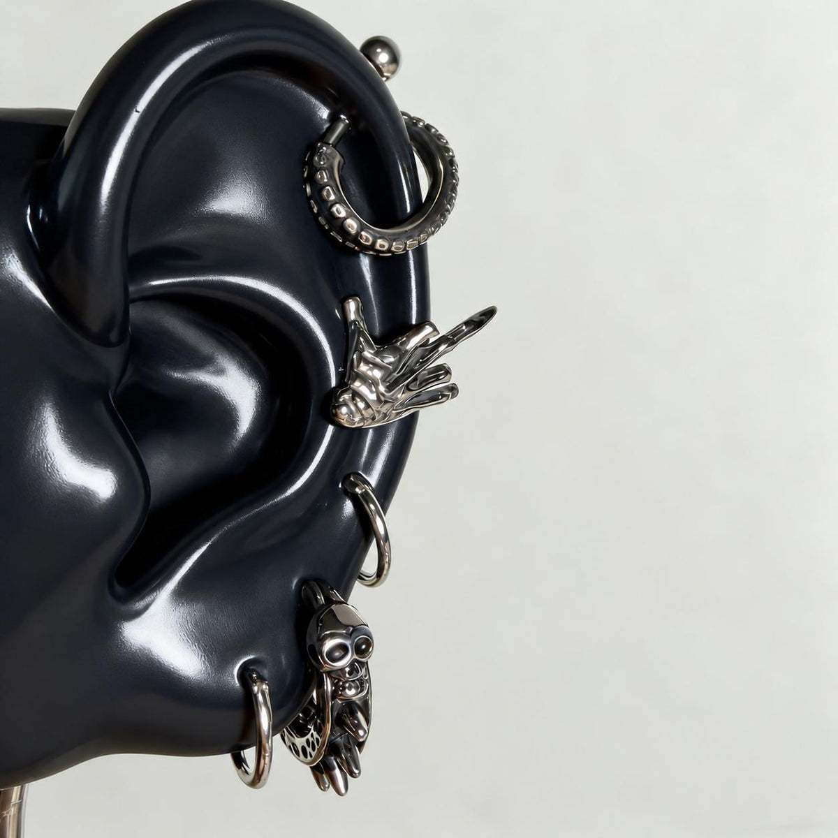 Skeleton Hand, Tentacle & Skull Piercing Set detail 3
