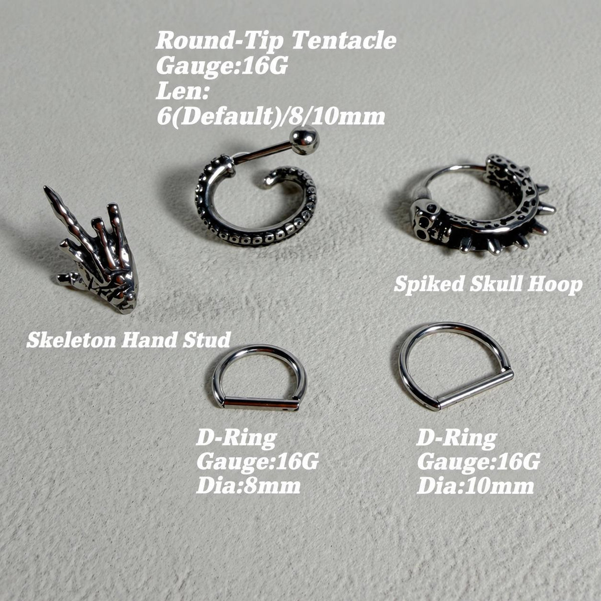 Skeleton Hand, Tentacle & Skull Piercing Set detail 9