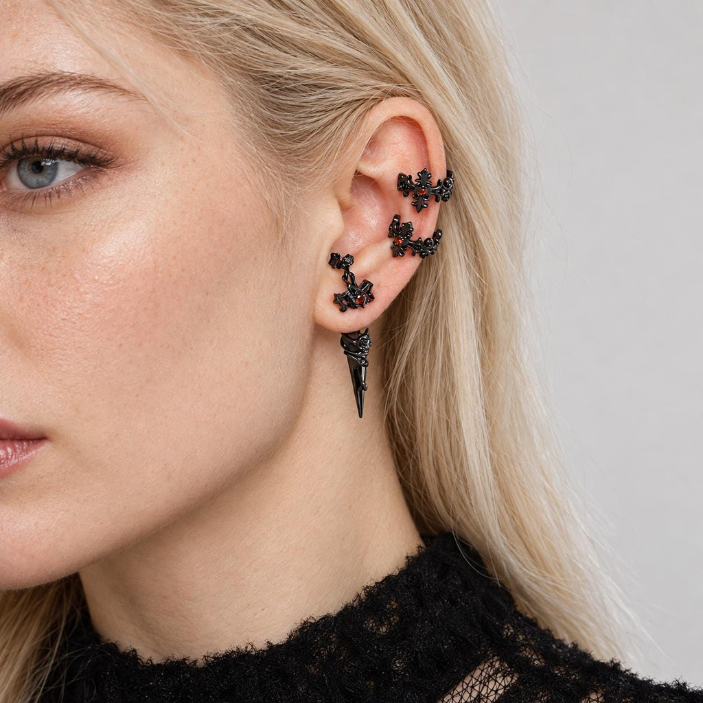 Rose Dagger & Bat Wing Stud Earring detail 3