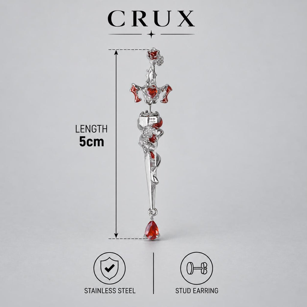 Rose Dagger & Bat Wing Stud Earring detail 6