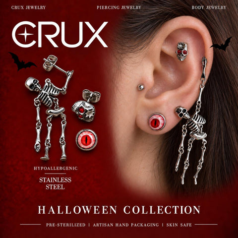 Red Eyeball, Skull & Skeleton Earring Set