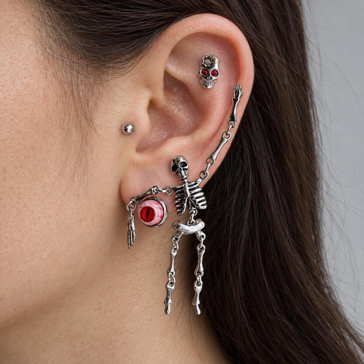 Red Eyeball, Skull & Skeleton Earring Set detail 2