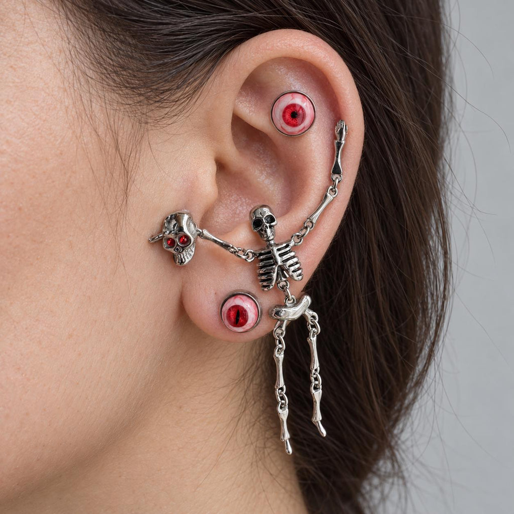 Red Eyeball, Skull & Skeleton Earring Set detail 4