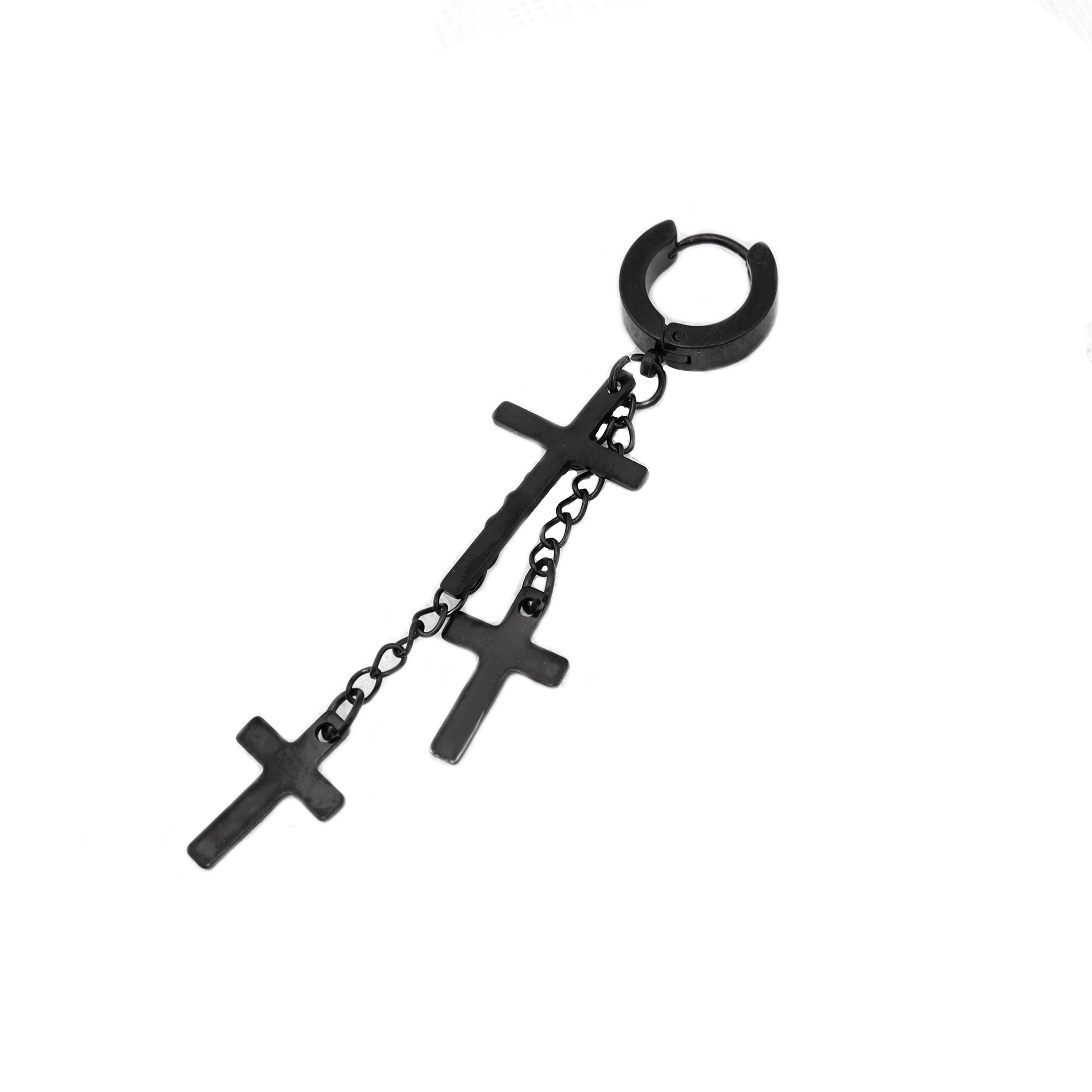 Cross Drop Chain Stainless Steel Earring Chain - Cross Drop Chain Stainless Steel Earring Chain - Black / Single by CRUXJEWELRY