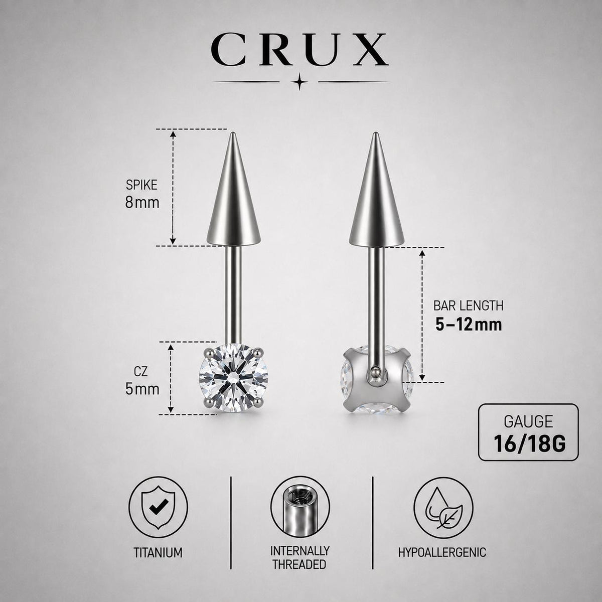 Round CZ & Spike Barbell detail 15