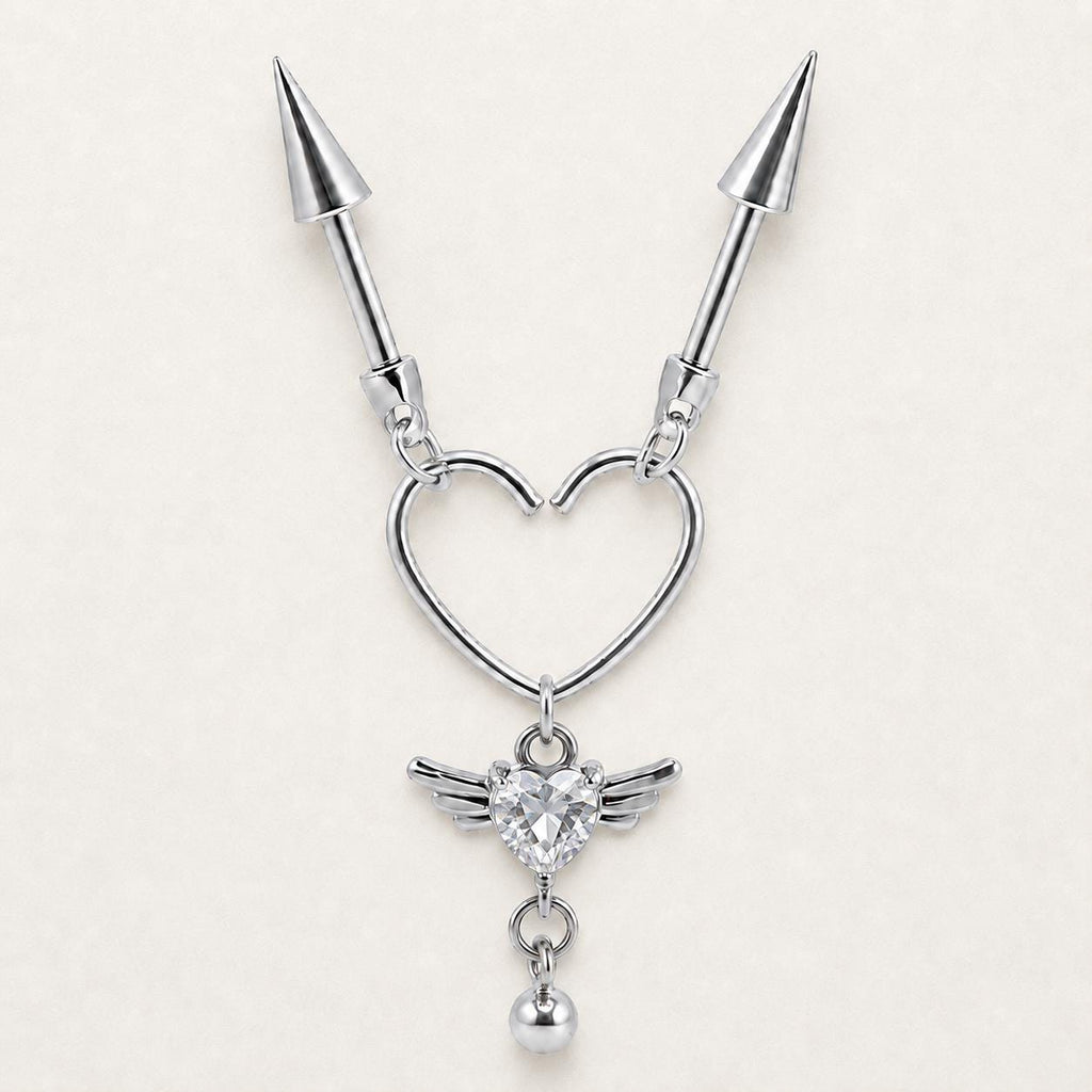 Devil Winged Heart Chain Crystal Angel detail 7