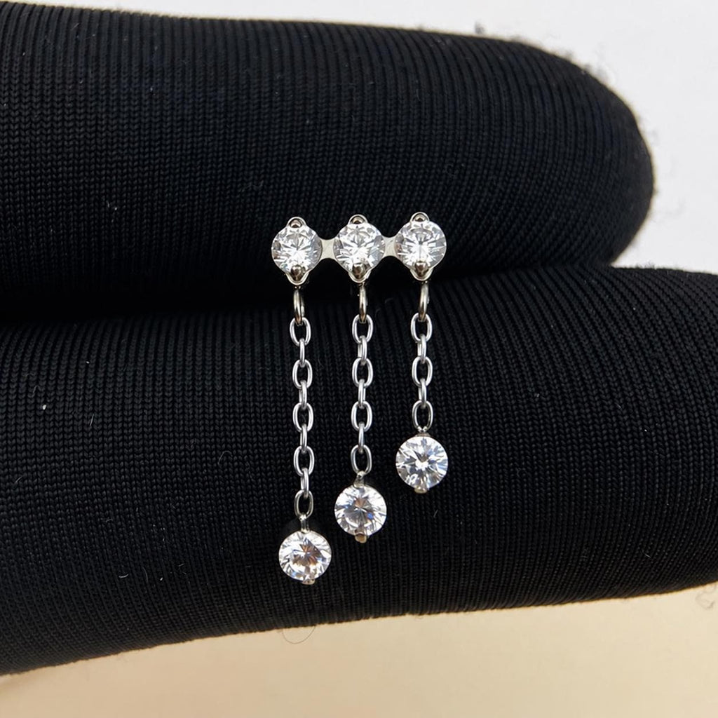 Triple Crystal Chain Tassel Silver Cascade detail 9