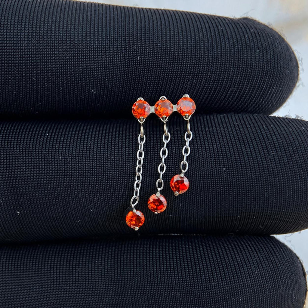 Triple Crystal Chain Tassel Ruby Swing detail 11