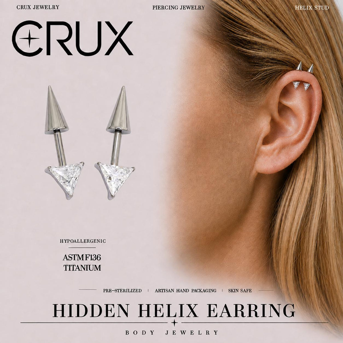 Trillion Crystal & Spike Barbell hidden helix jewelry