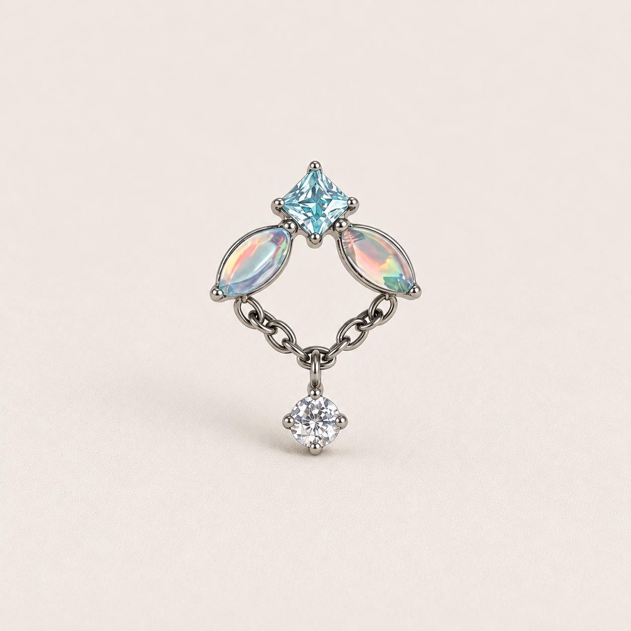 Iridescent Leaf Chain Dangle Aqua Frost detail 14