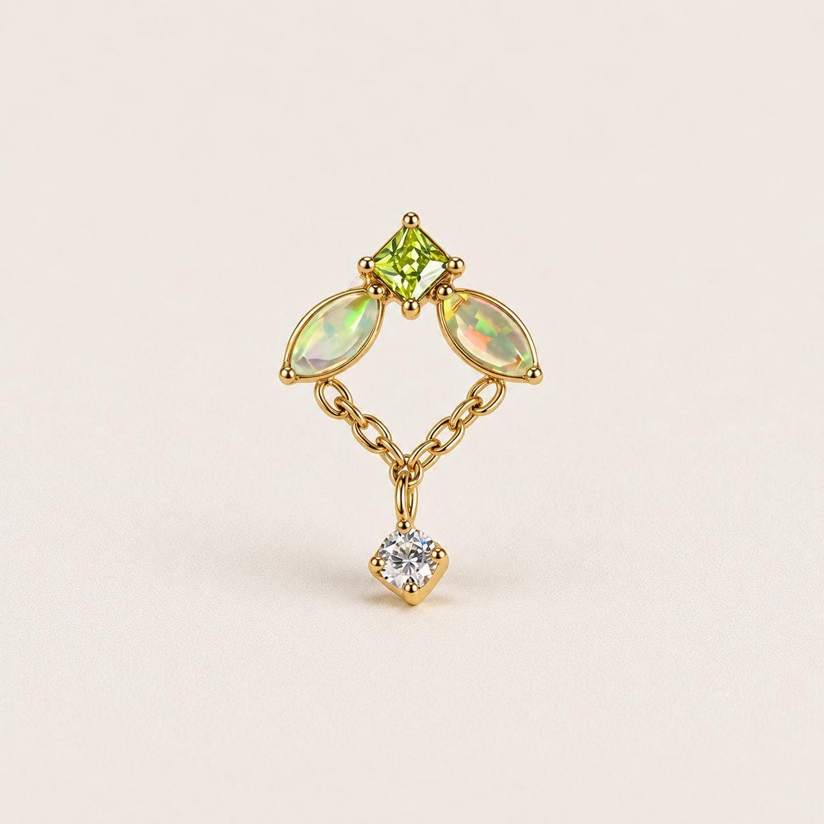 Iridescent Leaf Chain Dangle Lime Meadow detail 16