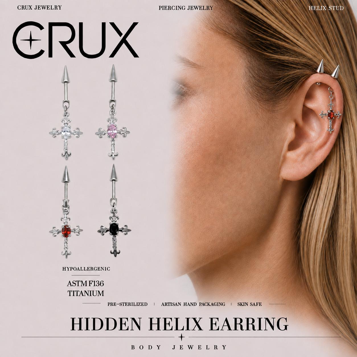 Gothic CZ Cross Dangle hidden helix jewelry