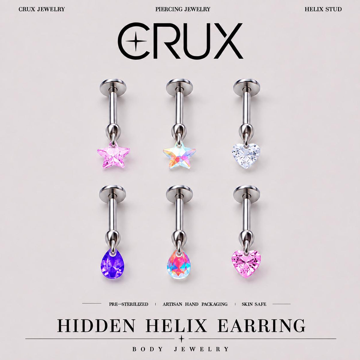 Crystal Dangle Stud hidden helix jewelry