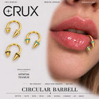 Asymmetrical Crystal Spike Titanium Horseshoe Ring