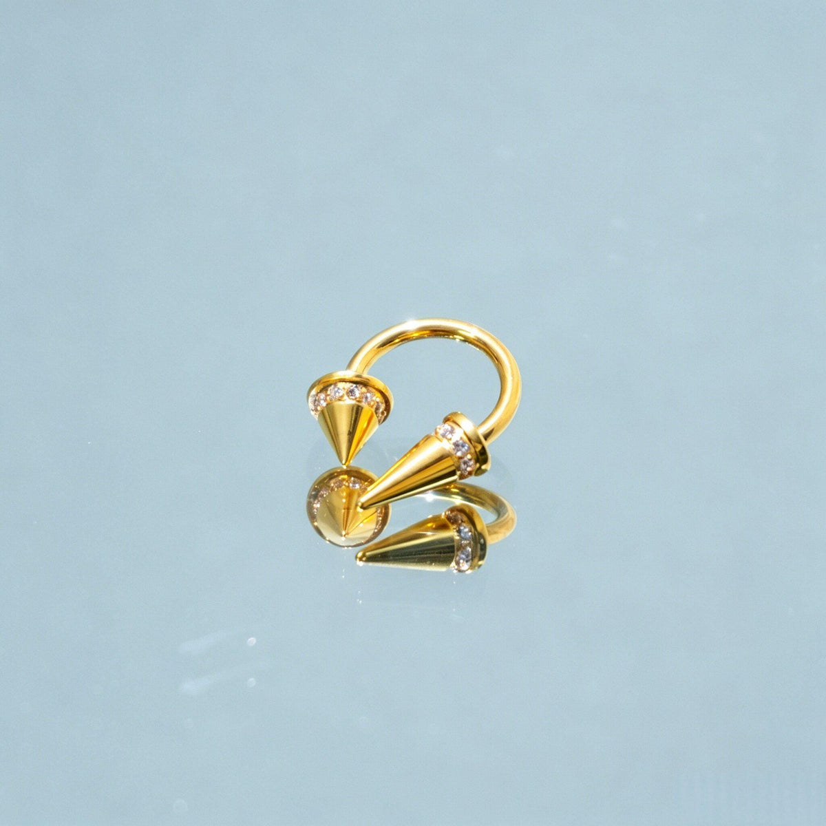 Asymmetrical Crystal Spike Titanium Horseshoe Ring detail 4