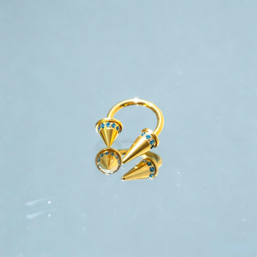 Asymmetrical Crystal Spike Titanium Horseshoe Ring detail 5