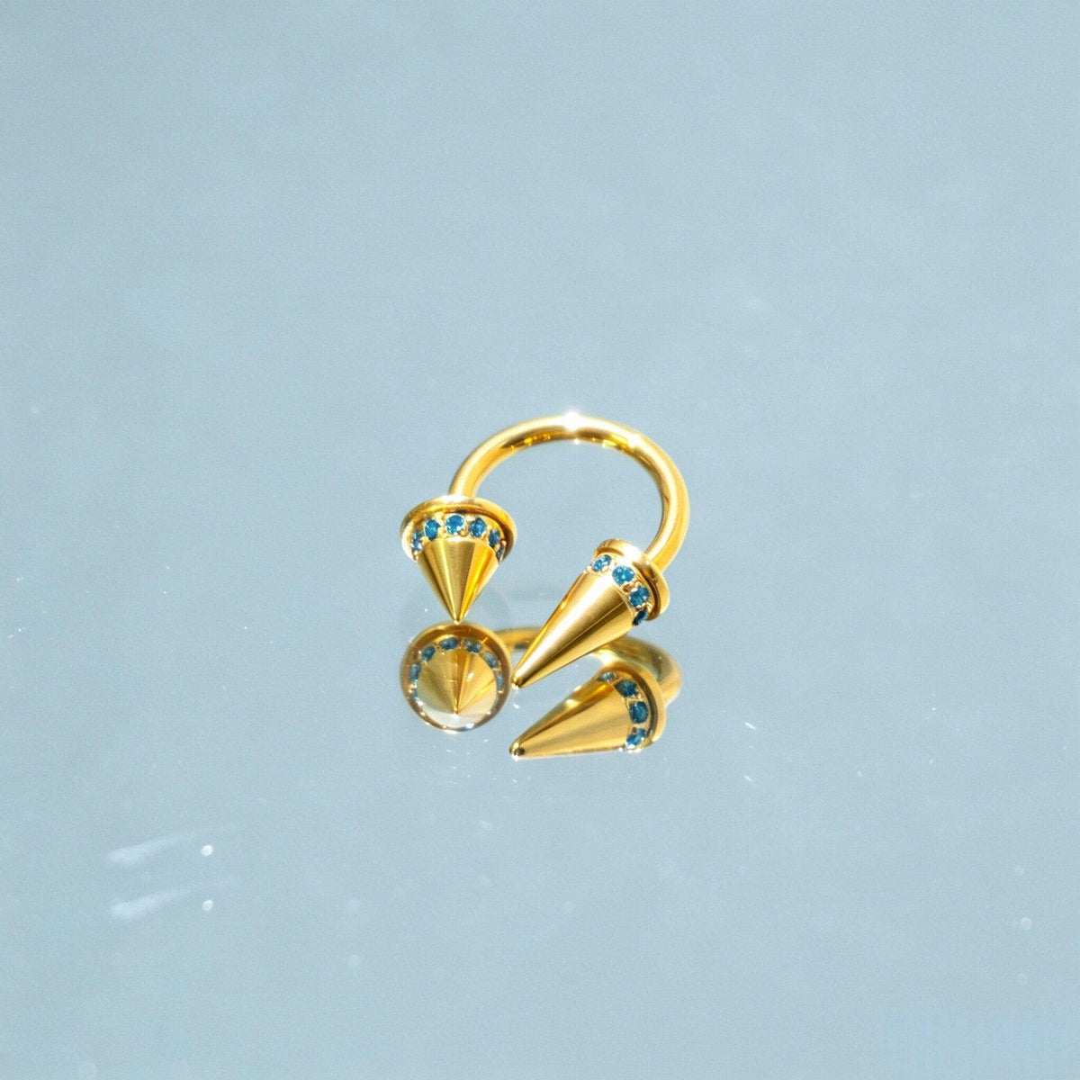 Asymmetrical Crystal Spike Titanium Horseshoe Ring detail 5
