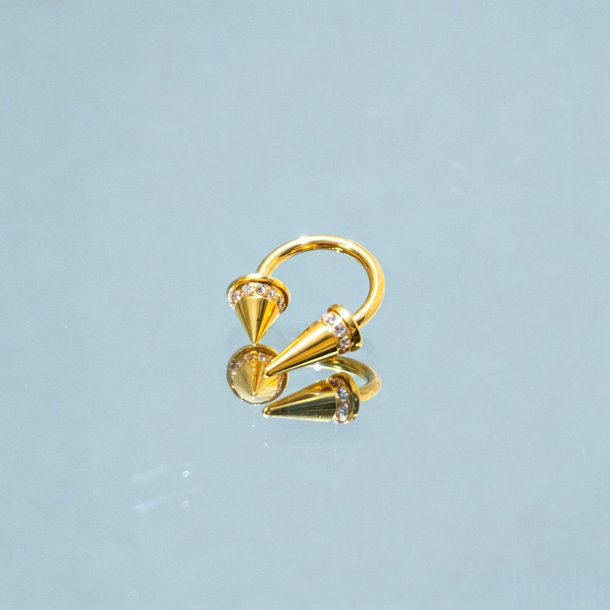 Asymmetrical Crystal Spike Titanium Horseshoe Ring detail 6
