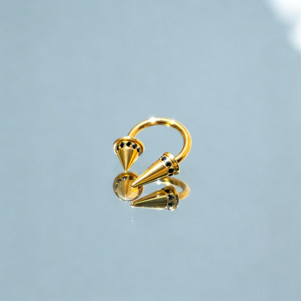 Asymmetrical Crystal Spike Titanium Horseshoe Ring detail 8