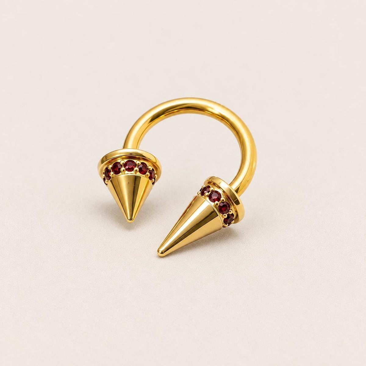 Asymmetrical Crystal Spike Titanium Horseshoe Ring detail 12