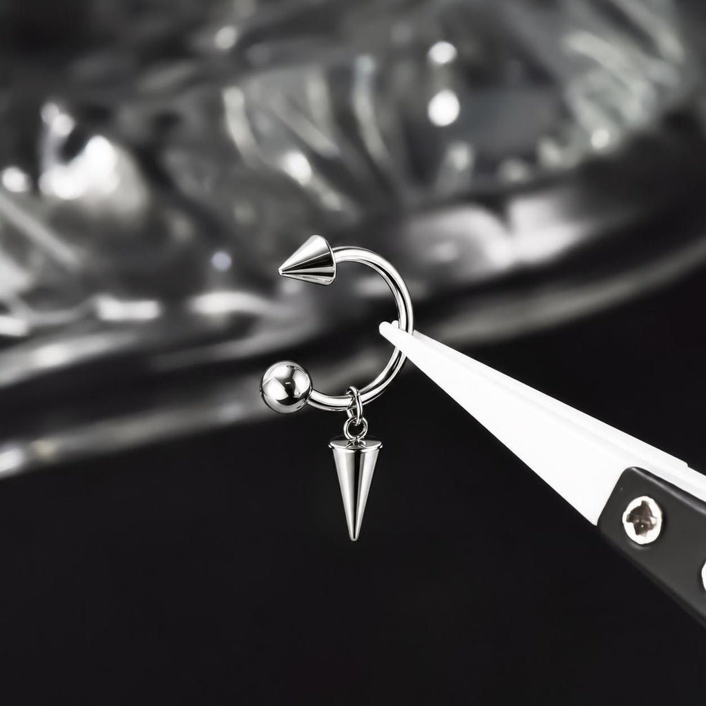 Dangle Spike Titanium Horseshoe Ring detail 3