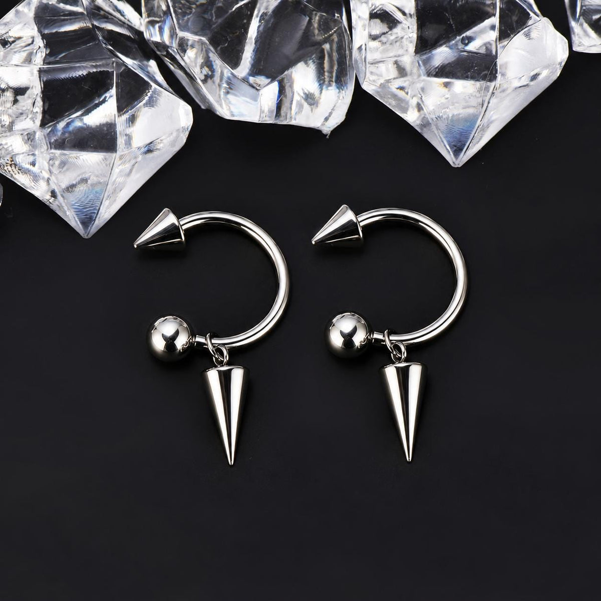 Dangle Spike Titanium Horseshoe Ring detail 5