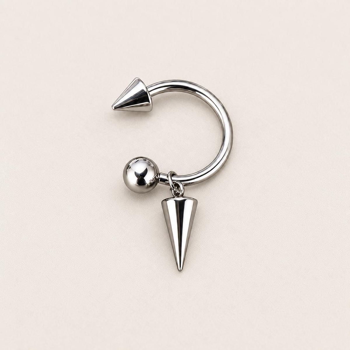 Dangle Spike Titanium Horseshoe Ring detail 7