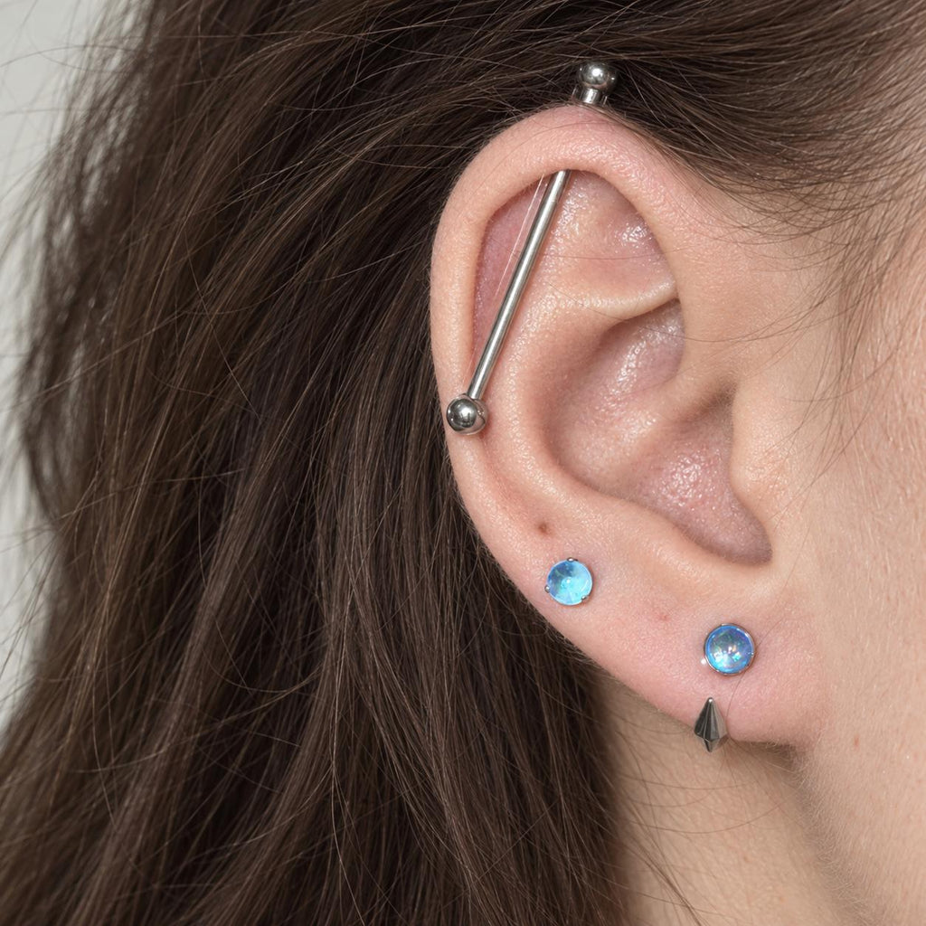 Moonstone Spike Titanium Horseshoe Ring detail 2