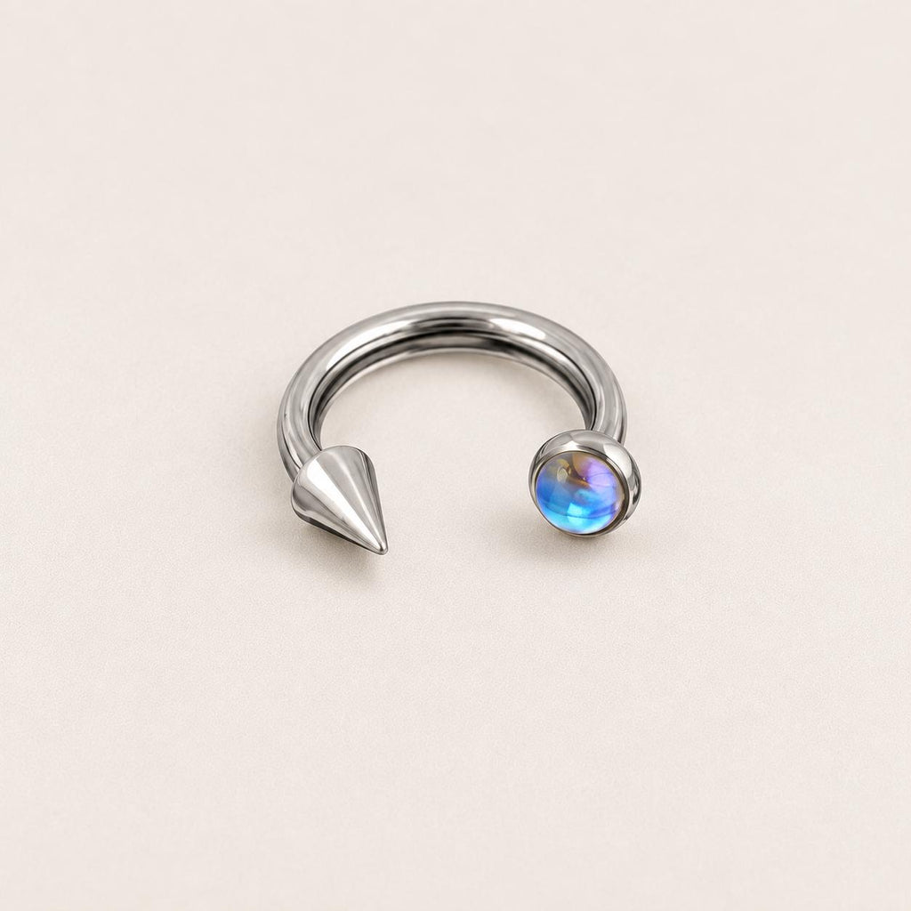 Moonstone Spike Titanium Horseshoe Ring detail 6