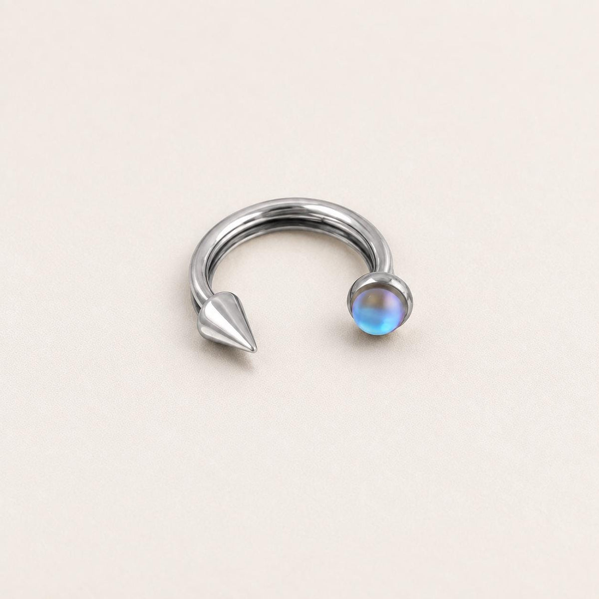 Moonstone Spike Titanium Horseshoe Ring detail 7