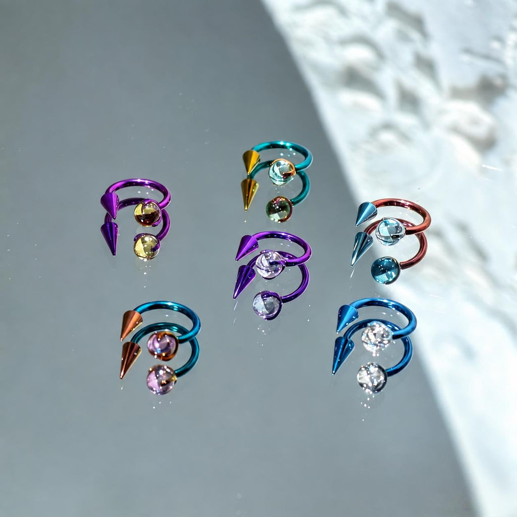 Crystal Ball Spike Titanium Horseshoe Ring detail 4