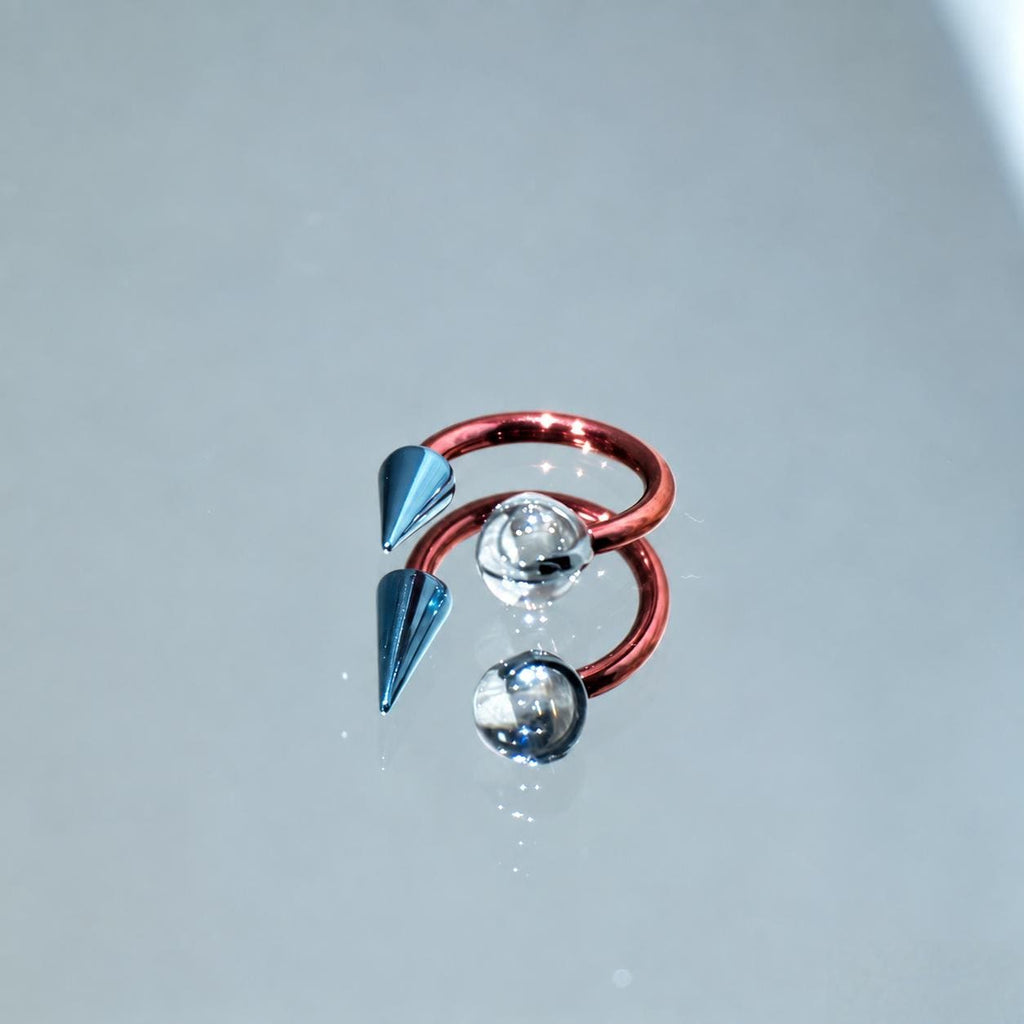 Crystal Ball Spike Titanium Horseshoe Ring detail 5