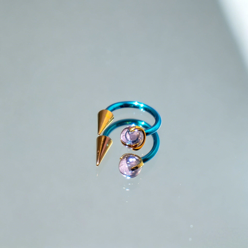 Crystal Ball Spike Titanium Horseshoe Ring detail 6
