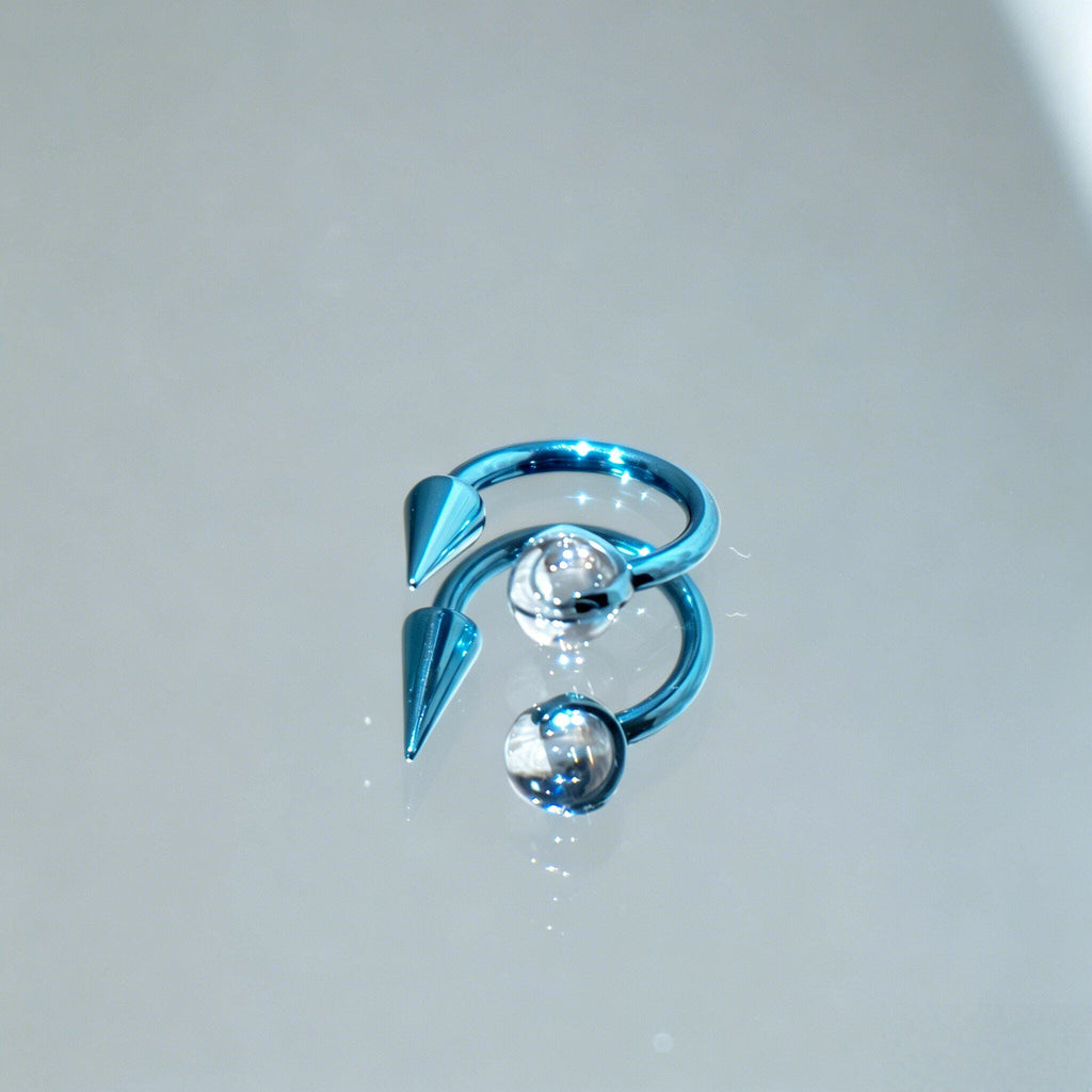 Crystal Ball Spike Titanium Horseshoe Ring detail 7