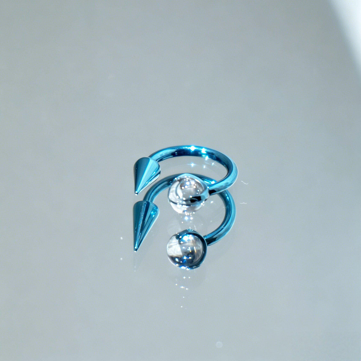 Crystal Ball Spike Titanium Horseshoe Ring detail 7