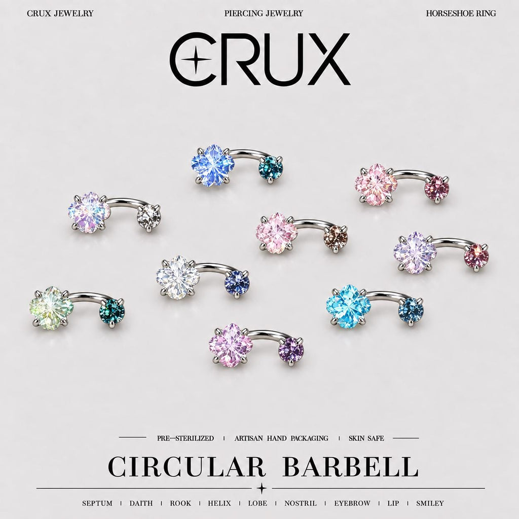 Fairycore Flower Crystal Titanium Horseshoe Ring