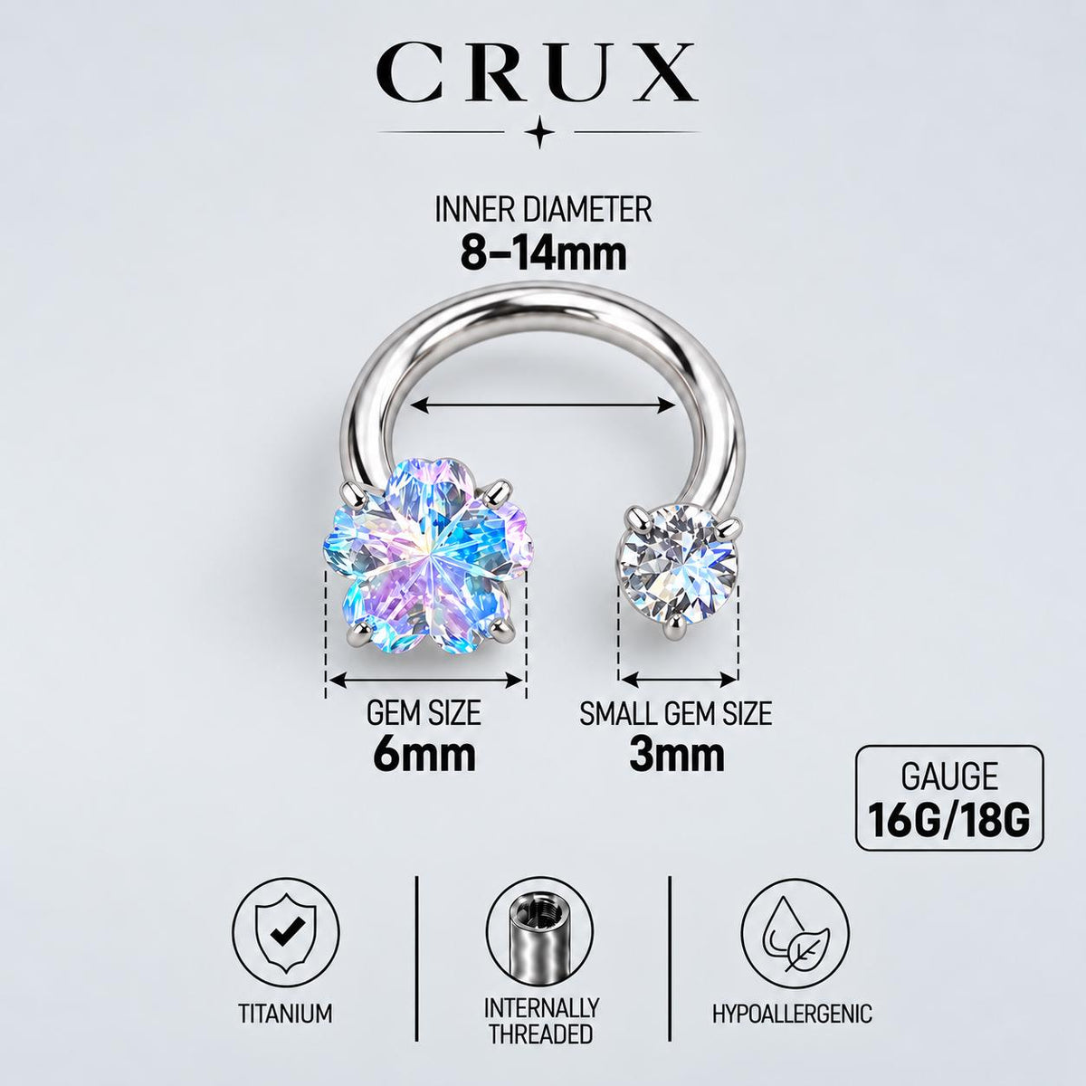 Fairycore Flower Crystal Titanium Horseshoe Ring detail 15